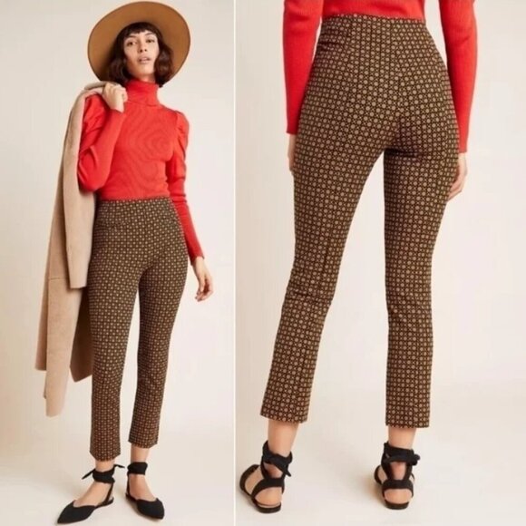 Anthropologie Pants - Anthropologie Essential Slim Trouser Pant Brown Motif Women's Size 2 Like New